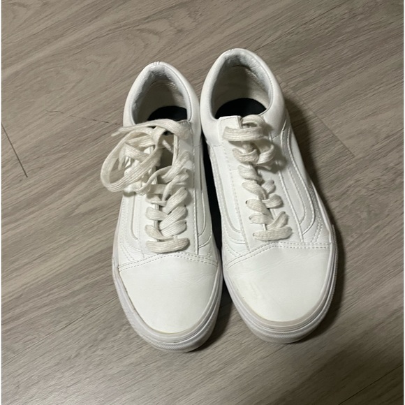 Vans Shoes - Triple White All Leather Vans Size 7.5 Women, Good Used Condition